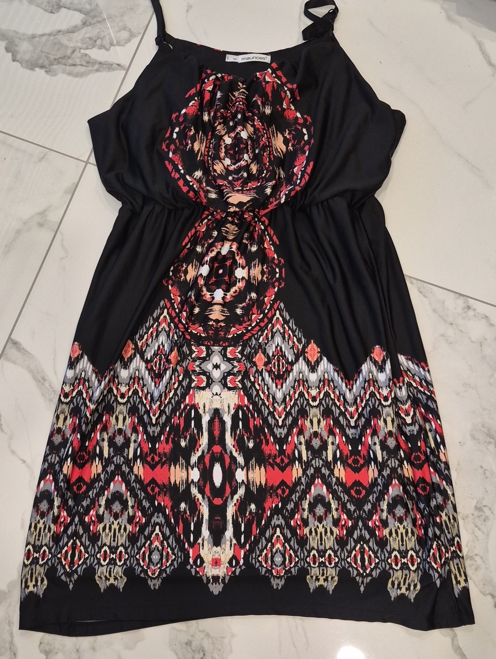 Maurices Black Mini Dress with Red & Cream Aztec Print Size 1 Nwot